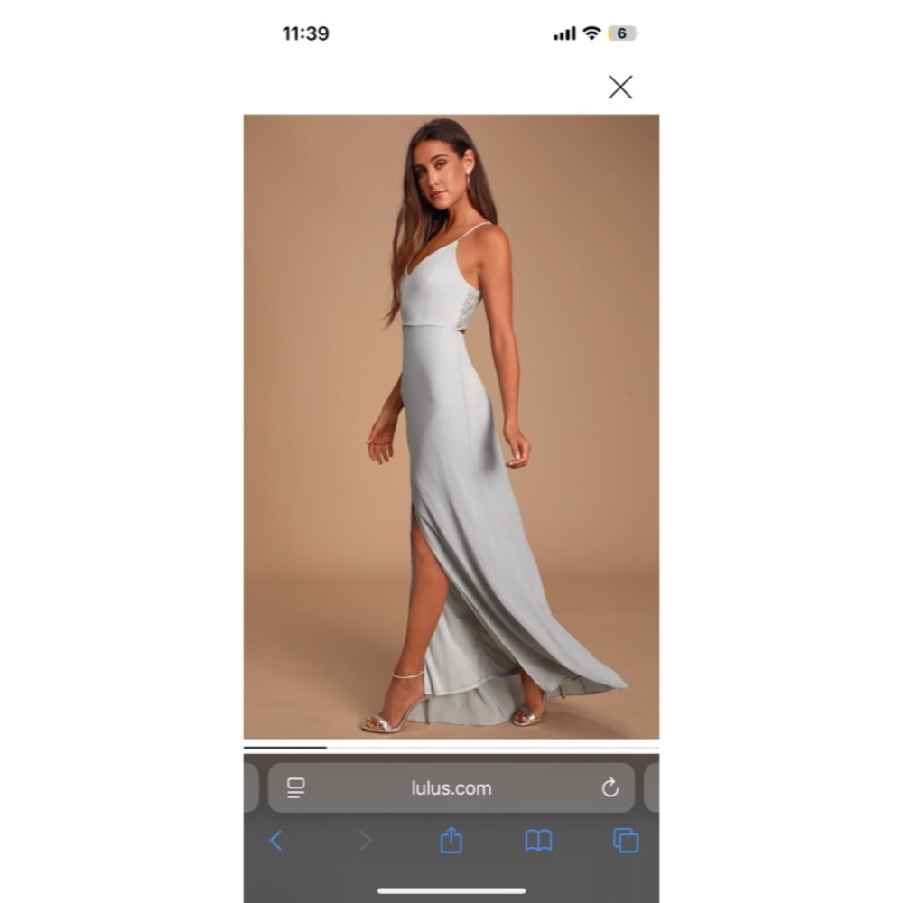 Lulus Story of a Starry Night Grey Backless Lace Maxi Dress